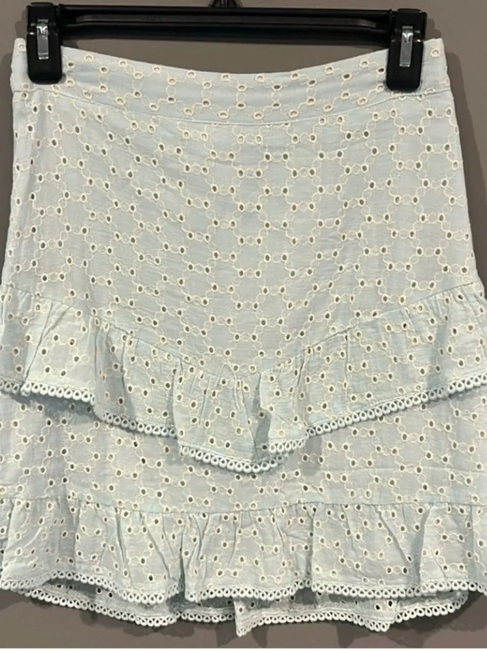 Lost + Wander Light Blue Eyelet Ruffle Mini Skirt